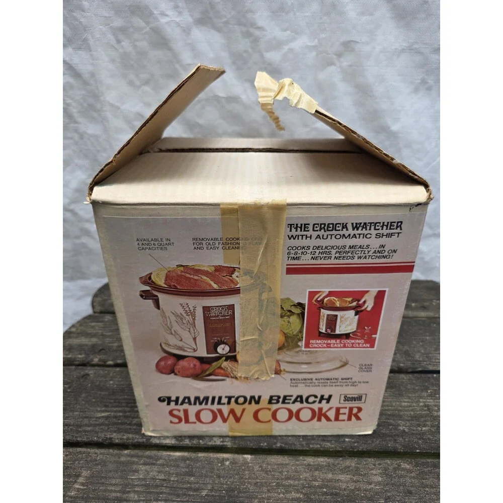 ​Vintage Hamilton Beach Crock Watcher Slow Cooker 4 Quart Wheat Pattern In Box